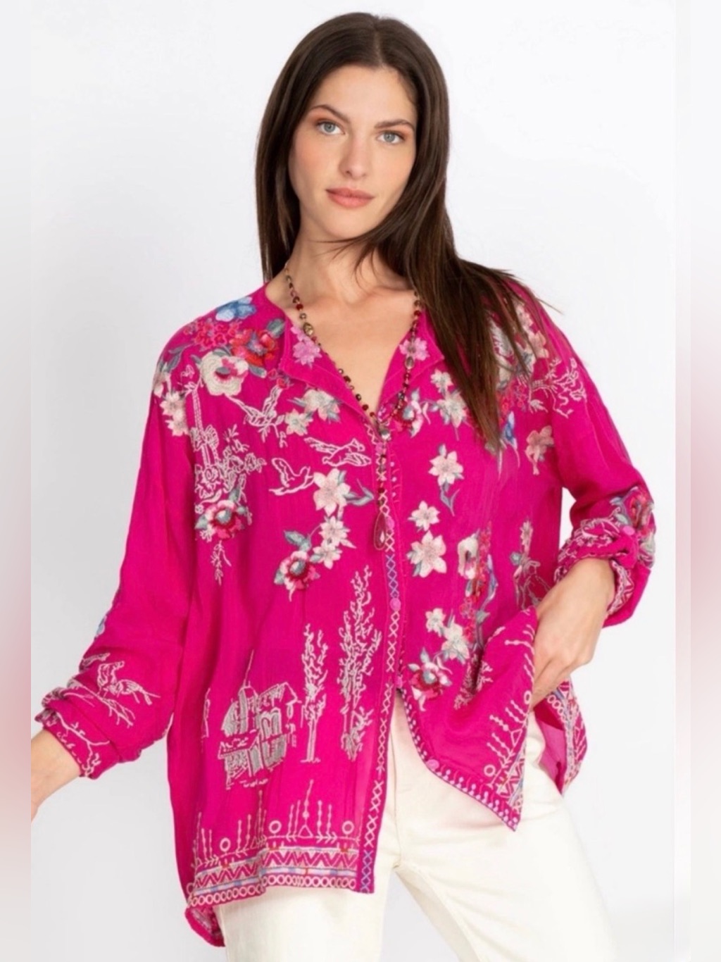 Johnny Was Elias Embroidered Top In Pink. Size L. Guc